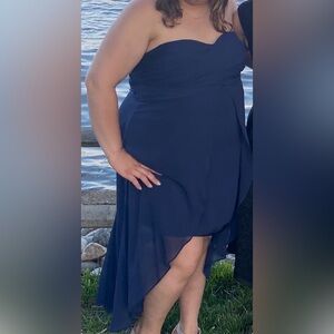 David's Bridal Strapless Navy Dress